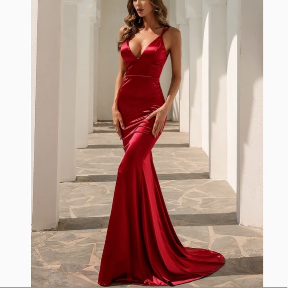 Women's Summer Dress Lace Up Back Satin Bridesmaid, Prom, evening Dress - Picture 3 of 16